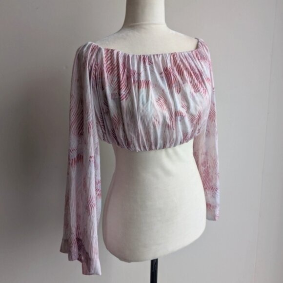 NWT Dynamite satin long sleeve off the shoulder  crop top blouse - Picture 1 of 5